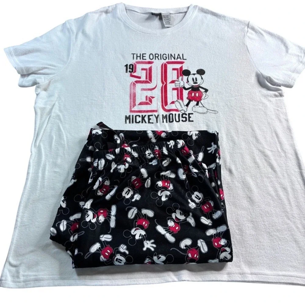 Disney The Original 1928 Mickey Mouse 2pc Pajama Set Size XL Black Red Stretch‎ - Picture 2 of 12
